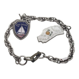 Vintage California 2 Charm Bracelet San Diego & California Enamel Sterling